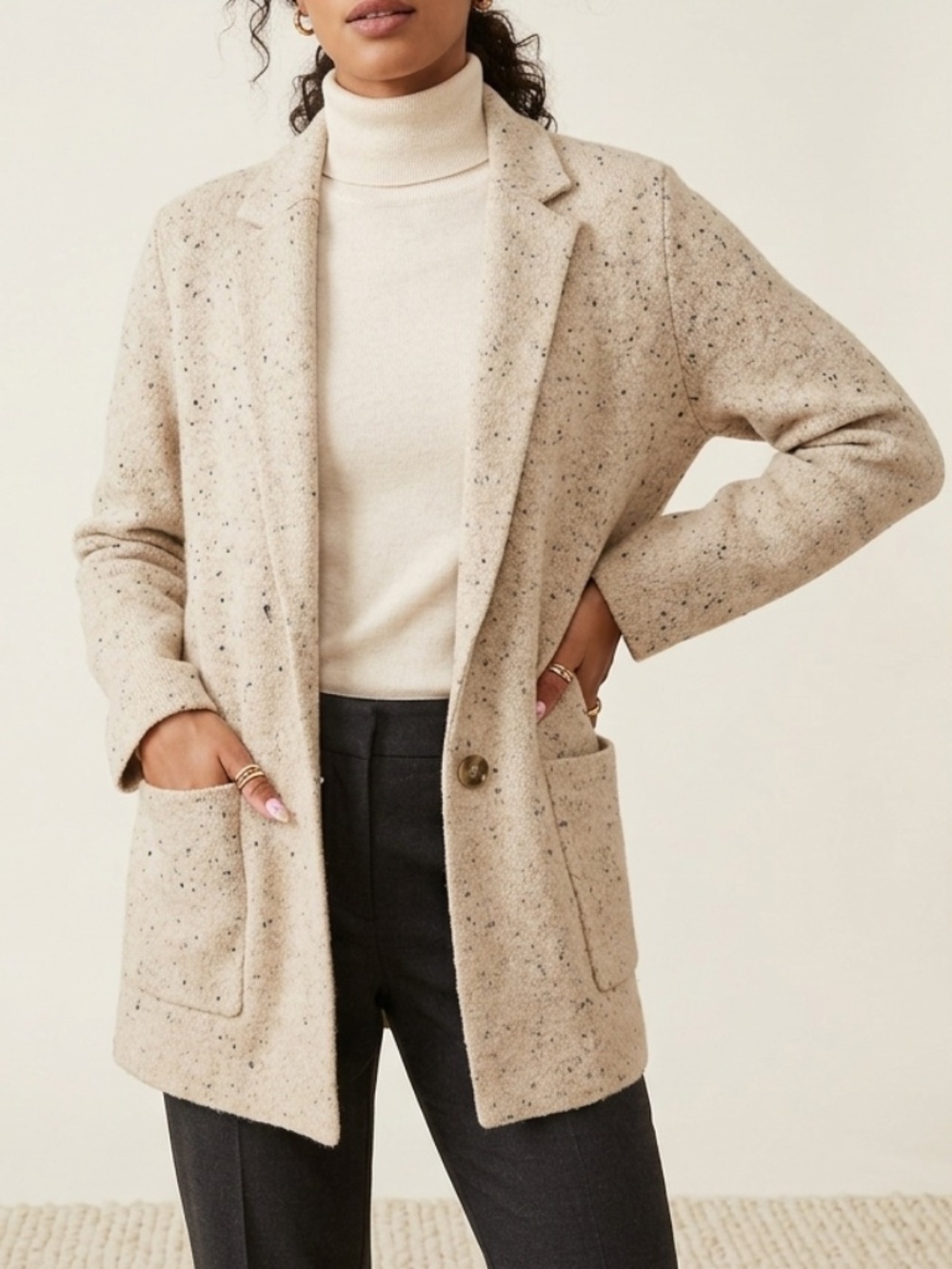 Ann Taylor Speckled Oatmeal Knit Coatigan Blazer Cardigan Jacket | XXL